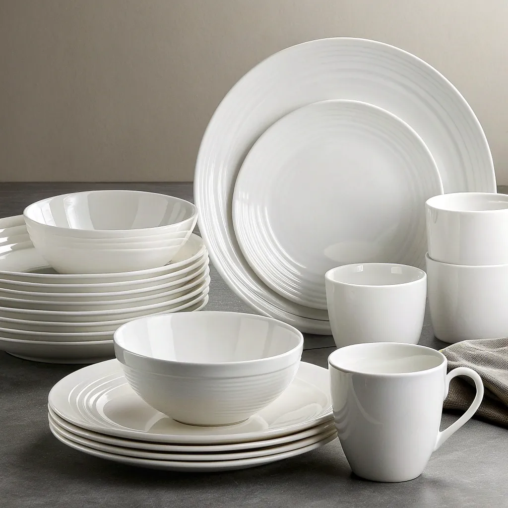 Contemporary dinnerware set in white