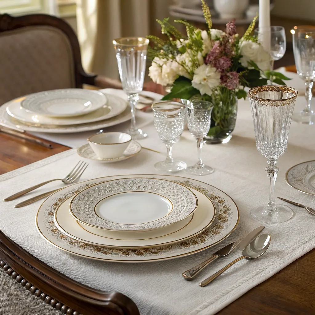 Elegantly set dining table with SELARIONT dinnerware